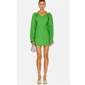 Nanushka Alyssa Poplin Green Mini Shirt Dress